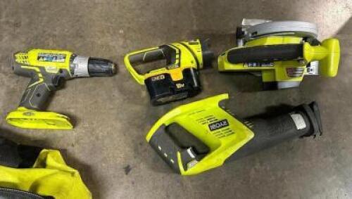RYOBI (4) PIECE PORTABLE TOOL KIT W/ CASE.