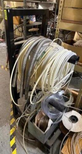 METAL CART W/ CONTENTS - ASSORTED PLASTIC TUBING AND HOSE.