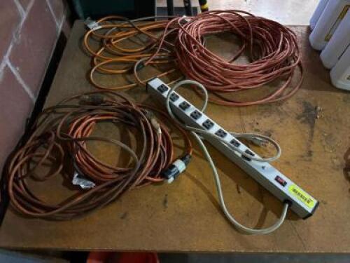 ASSORTED ELECTRICAL CABLES AND OUTLET BAR