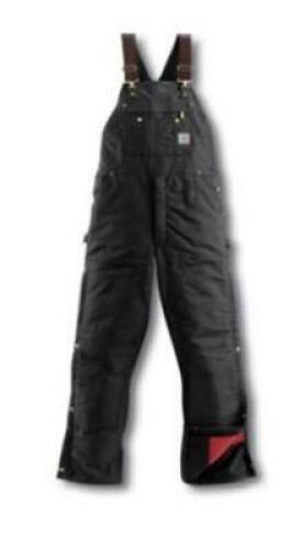 DESCRIPTION: (1) DUCK BIB OVERALLS BRAND/MODEL: CARTHARTT/R41-BLK-36X30 INFORMATION: BLACK/QUILT-LINED RETAIL$: $110.00 SIZE: 36" X 30" QTY: 1