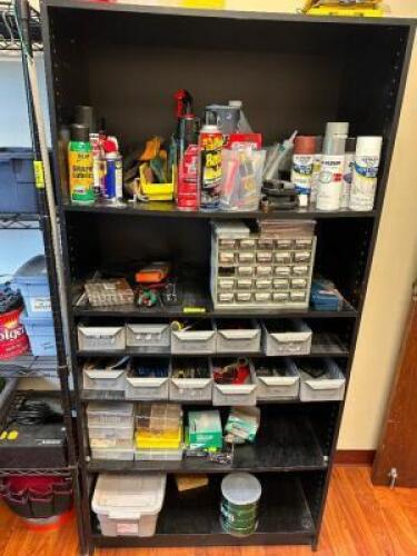 CONTENTS OF SHELF - ASSORTED OFFICE SUPPLIES AND HARDWARE.
