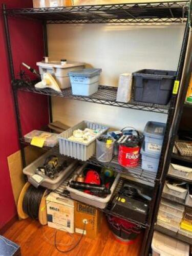 CONTENTS OF SHELF - ASSORTED OFFICE SUPPLIES AND HARDWARE.