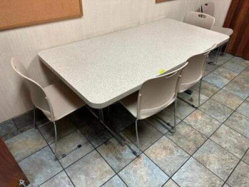 72" X 36" LAMINATE TABLE W/ (4) CHAIRS.