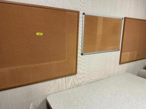 (3) CORK BOARDS AND (1) WALL CLOCK