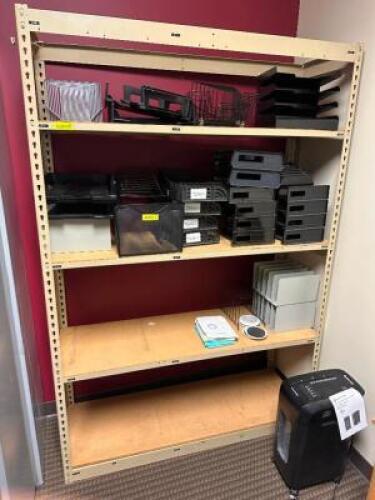 48" X 24" FIVE TIER METAL SHELF W/ WOODEN INSERTS.