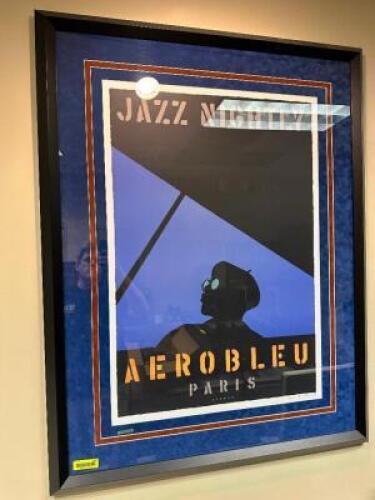 LARGE BLUE FRAMED PRINT.