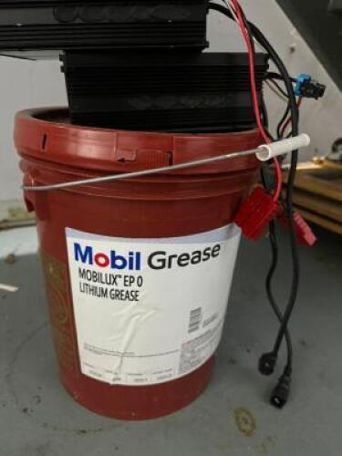 PARTIAL BUCKET OF MOBIL LITHIUM GREASE.