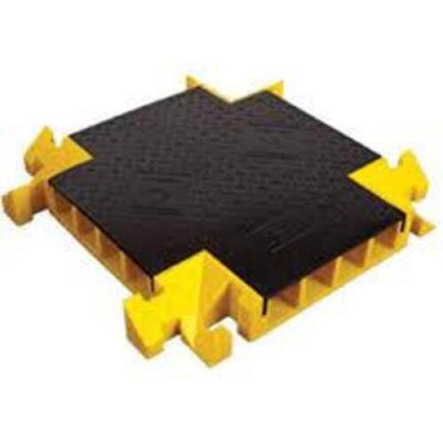 DESCRIPTION: (1) CABLE MANAGEMENT PROTECTOR BRAND/MODEL: BUMBLE BEE #38NF65 INFORMATION: YELLOW AND BLACK SIZE: 4-WAY CROSS: 4 CHANNELS, HINGED, 3 IN