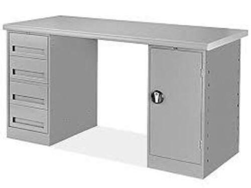 DESCRIPTION: (1) PEDESTAL DESK LEG WITH DRAWERS BRAND/MODEL: NO TOP INCLIDED, DESK IS TOP INFORMATION: GRAY, STEEL, 4 DRAWERS QTY: 1