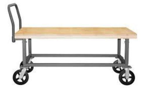 DESCRIPTION: (1) PLATFORM TRUCK BRAND/MODEL: DURHAM INFORMATION: WOODEN TOP, ADJUSTABLE SIZE: 26.75" HEIGHT, 24" WIDTH, 51.75" LENGTH RETAIL$: $864.64