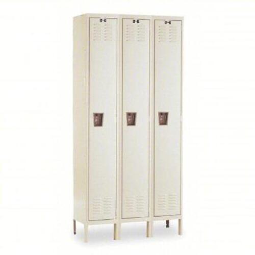 DESCRIPTION: (1) PREMIUM WARDROBE LOCKER BRAND/MODEL: HALLOWELL #4HA52 INFORMATION: TAN, LOUVERED, 1 TIERS, 3 UNITS WIDE, PADLOCK HASP SIZE: 36" X 12"