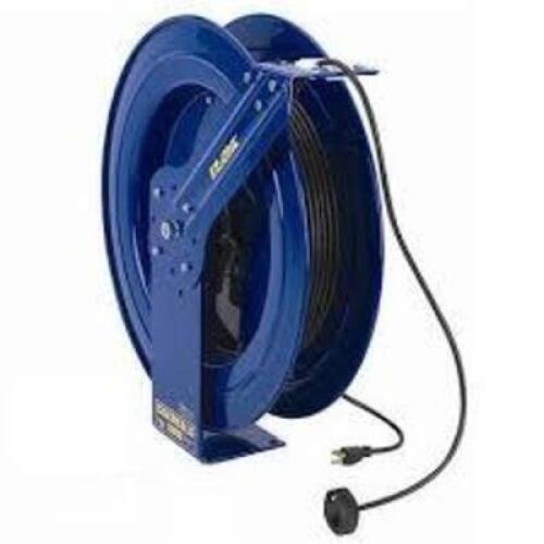 DESCRIPTION: (1) POWER REEL CORD REEL BRAND/MODEL: COXREELS #PC17-5010-X INFORMATION: BLUE, SLIGHT DAMAGE TO BACK WIRE RETAIL$: $1028.00 EA QTY: 1
