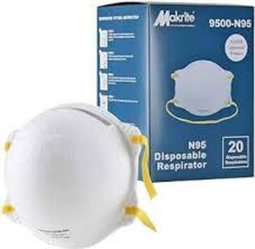 DESCRIPTION: (3) BOXES OF (20) PARTICULATE RESPIRATORS BRAND/MODEL: MAKRITE #9500-N95 INFORMATION: WHITE SIZE: UNIVERSAL RETAIL$: $52.00 EA QTY: 3