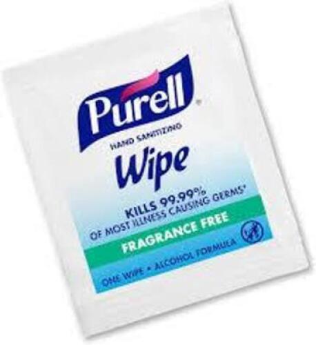 DESCRIPTION: (6) PACKS OF (100) ALCOHOL FORMULA HAND SANITIZING WIPES BRAND/MODEL: PURELL SIZE: 5X7 QTY: 6