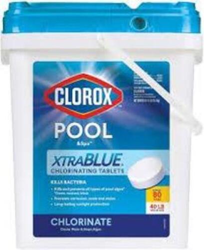 DESCRIPTION: (1) BUCKET OF CHLORINATING TABLETS BRAND/MODEL: CLOROX POOL AND SPA XTRA BLUE SIZE: 50 LB RETAIL$: $186.99 EA QTY: 1