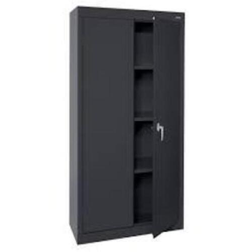 DESCRIPTION: (1) STORAGE CABINETBRAND/MODEL: SANDUSKY LEEINFORMATION: BLACK, DENT ON SIDE, SEE INSPECTIONSIZE:&nbsp; APPROX 24" X 36" X 72"RETAIL$: $576.36 EAQTY: 1