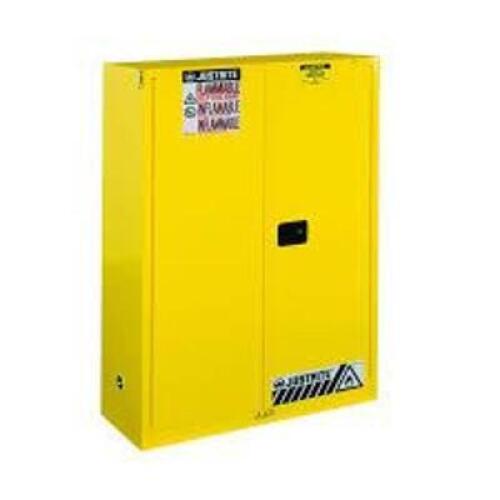 DESCRIPTION: (1) FLAMMABLES SAFETY CABINET BRAND/MODEL: JUSTRITE #894530 INFORMATION: YELLOW, STEEL SIZE: 30 GALLON CAPACITY, 18" X 43" X 65" RETAIL$: