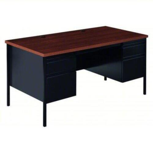 DESCRIPTION: (1) OFFICE DESK WITH PEDESTAL DRAWER LEGSBRAND/MODEL: HIRSH #17781INFORMATION: PARTICLE BOARD, BLACK/MAHOGANY, 2 PEDESTALS, 4 DRAWERSSIZE: 29 1/2" X 60" X 30"RETAIL$: $767.39 EAQTY: 1