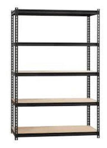 DESCRIPTION: (1) RIVET SHELVING, 5 SHELF UNIT BRAND/MODEL: IRON HORSE #20993 INFORMATION: BLACK SIZE: 72" H 48"W 18"D RETAIL$: $146.99 EA QTY: 1