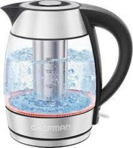 DESCRIPTION: (1) ELECTRIC KETTLE, POWER INFUSION PLUS BRAND/MODEL: CHEFMAN INFORMATION: GLASS SIZE: 1.8 L VOLUME RETAIL$: $34.99 EA QTY: 1