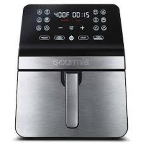 DESCRIPTION: (1) DIGITAL AIR FRYER BRAND/MODEL: GOURMIA INFORMATION: STAINLESS AND BLACK SIZE: 8 QUART RETAIL$: $77.44 EA QTY: 1