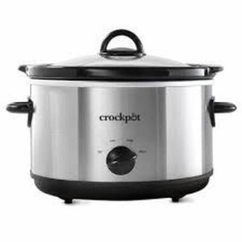 DESCRIPTION: (1) SLOW COOKER BRAND/MODEL: CROCK POT INFORMATION: STAINLESS AND BLACK SIZE: 4.5 QT RETAIL$: $74.00 EA QTY: 1
