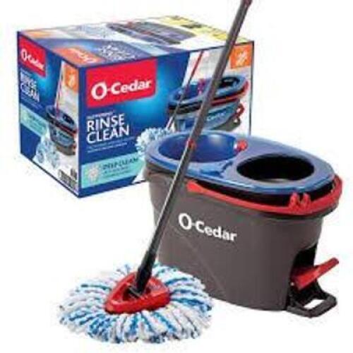 DESCRIPTION: (1) EASY WRING RINSE CLEAN MOP BUCKET BRAND/MODEL: O-CEDAR INFORMATION: BLUE AND BLACK RETAIL$: $51.95 EA QTY: 1