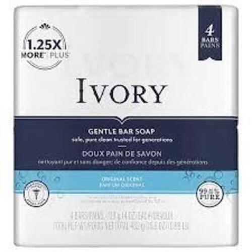 DESCRIPTION: (6) PACKS OF (4) GENTLE BAR SOAP BRAND/MODEL: IVORY SIZE: 6 PACKS OF 4 RETAIL$: $4.47 EA QTY: 6