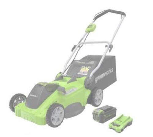 DESCRIPTION: (1) CORDLESS BATTERY PUSH LAWN MOWER BRAND/MODEL: GREENWORKS/MO48B01 INFORMATION: 40V, INCLUDES (1) BATTERY & (1) CHARGER SIZE: 16" CUT W