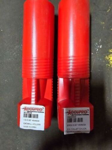DESCRIPTION: (2) MACHINING ACCESSORIES BRAND/MODEL: ACCUPRO INFORMATION: ER COLLET CHUCK, AND END MILL HOLDER, SEE INSPECTION RETAIL$: $636.00 TOTAL Q