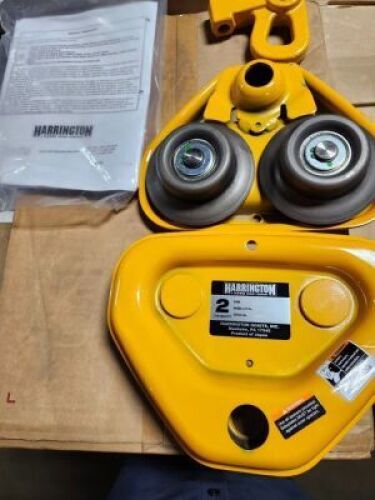 DESCRIPTION: (1) ELECTRIC CHAIN HOIST TROLLEYBRAND/MODEL: HARRINGTON #23XR93INFORMATION: YELLOW, TROLLEY ONLYSIZE: 2 TON CAPACITYRETAIL$: $9028.59 EAQTY: 1