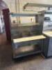 64" THREE WELL BUFFET TABLE WITH STAINLESS SHELVING AND MOUNTED WARMER
