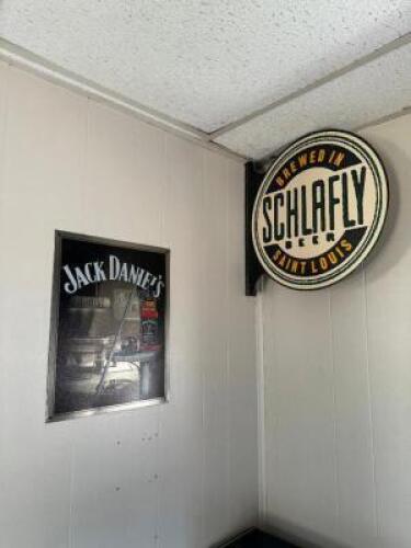 SCHLAFLY BEER WALL SIGN AND JACK DANIELS DECORATIONS