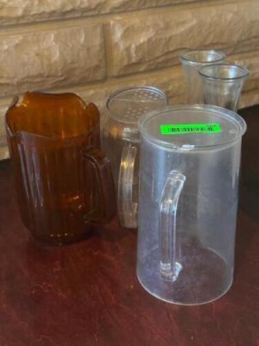 ASSORTED PITCHERS AND WATER CUPS