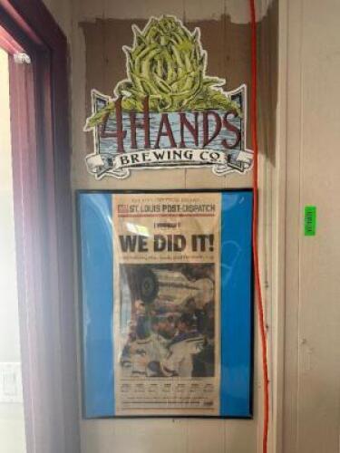 FRAMED NEWS PAPER AND 4 HANDS DECORATION