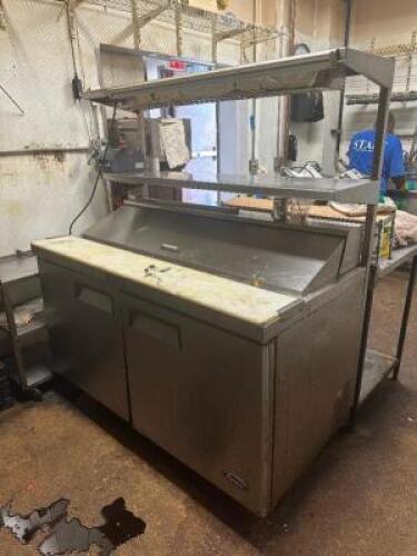 60" REFRIGERATED TWO DOOR SANDWICH / SALAD PREP TABLE WITH CUTTING TABLE AND STAINLESS SHELVES