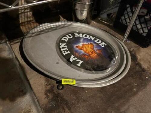 ASSORTED PIZZA PANS AND SIGN