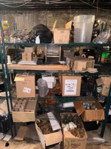 FOUR TIERED WIRE SHELVING W/ CONTENTS