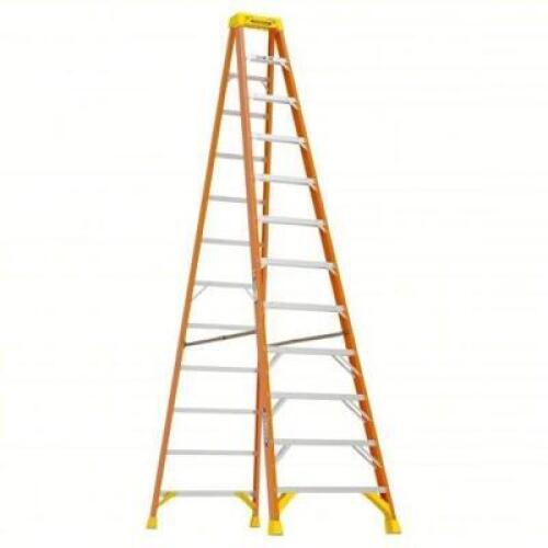 DESCRIPTION: (1) STEPLADDER BRAND/MODEL: WERNER #3W422 INFORMATION: ORANGE, 11 STEPS, 300 LB, 78 1/4 IN BASE SPREAD, 33 7/8 IN BOTTOM WD SIZE: 12 FT L