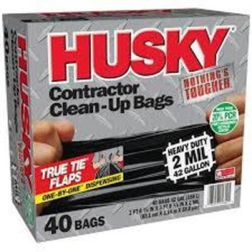 DESCRIPTION: (1) CASE OF (40) CONTRACTOR CLEAN-UP BAGS BRAND/MODEL: HUSKY INFORMATION: BLACK, 2 MIL, TIE STRINGS SIZE: 42 GAL RETAIL$: $24.15 EA QTY: