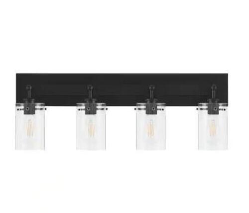 Regan 29.25 in. 4-Light Matte Black Bathroom Vanity Light with Clear Glass Shades