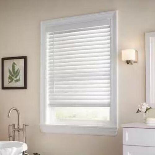 (2) - White Cordless Faux Wood Blinds for Windows with 2 in. Slats - 42 in. W x 64 in. L