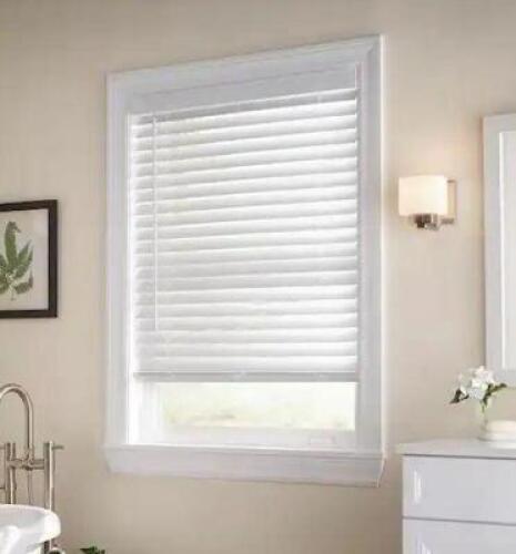 (2) - White Cordless Faux Wood Blinds for Windows with 2 in. Slats - 35 in. W x 72 in. L