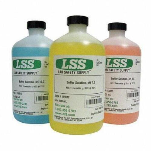 DESCRIPTION: (6) YELLOW BUFFER SOLUTION BRAND/MODEL: LAB SAFETY SUPPLY #4YMH9 RETAIL$: $20.00 EA SIZE: 500 ML QTY: 6
