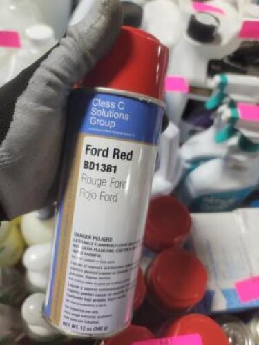 DESCRIPTION: (6) SPRAY PAINT BRAND/MODEL: CLASS C SOLUTIONS GROUP #BD1381 INFORMATION: FORD RED RETAIL$: $8.76 SIZE: 12 OZ QTY: 6