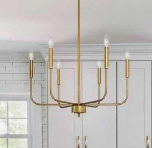 Modern Dark Gold Bedroom Chandelier Amelia 6-Light Farmhouse Antique Gold Candle