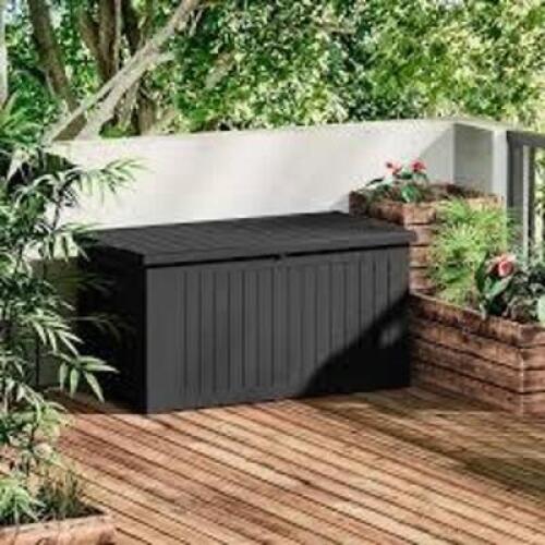 DESCRIPTION: (1) OUTDOOR STORAGE BOXBRAND/MODEL: YITA HOME #FTPLDB-0043INFORMATION: DARK BROWNSIZE: 120 GALLON,&nbsp;53 3/4 in x 53 3/4 in x 27 1/2 inRETAIL$: $399.99 EAQTY: 1