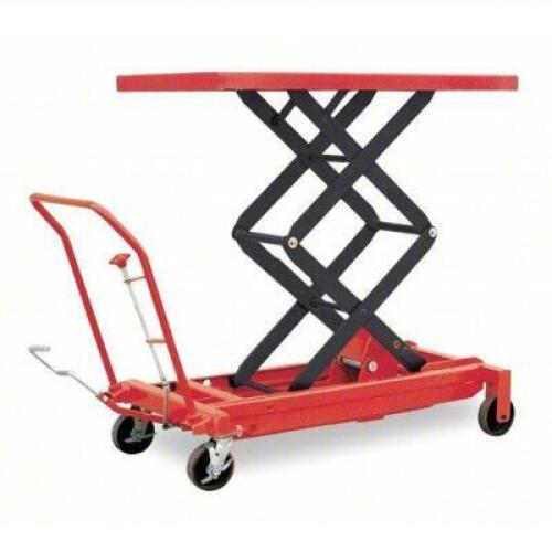 DESCRIPTION: (1) MANUAL MOBILE SCISSOR-LIFT TABLE BRAND/MODEL: DAYTON #4ZD01 INFORMATION: RED SIZE: 1,500 LB LOAD CAPACITY, 48 IN X 24 IN PLATFORM, ST
