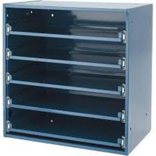 DESCRIPTION: (1) STORAGE BOX WITH SLIDING DRAWERS BRAND/MODEL: DURHAM INFORMATION: STEEL, GRAY, JUST DRAWERS, NO BOXES INCLUDED SIZE: 6 DRAWER RETAIL$