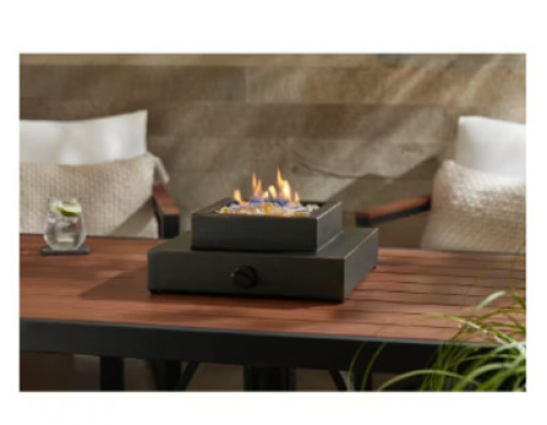 DESCRIPTION: (1) TABLETOP PROPANE FIREPIT BRAND/MODEL: HAMPTON BAY #1002665537 INFORMATION: ANTIQUE BRONZE SIZE: 14X5.5 8000 BTU RETAIL$: $100.00 EA Q